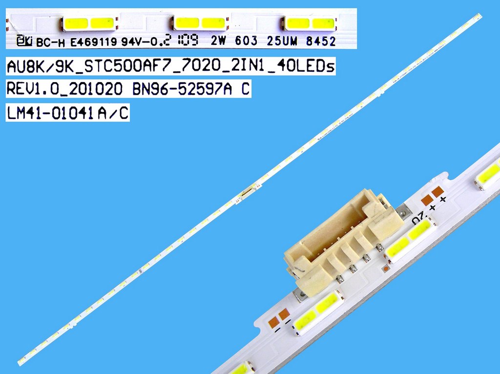 LED podsvit EDGE 545mm / LED Backlight edge 545mm - 40 LED BN96-52597A / LM41-01041A/C / AU8K/9K_STC500AF7_7020_2IN1_40LEDs_Rev1.0_201020