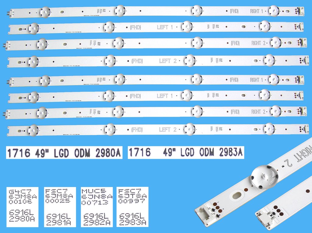 LED podsvit sada LG AGF79045601 celkem 8 pásků / DLED TOTAL ARRAY AGF79045601 / 6916L-2980A + 6916L-2981A + 6916L-2982A + 6916L-2983A / DRT 49"LGD ODM