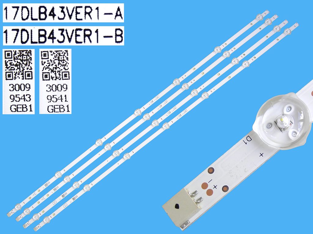 LED podsvit sada Vestel 17DLB43VER1 celkem 4 pásky 820mm / D-LED BAR. VESTEL 43 / 17DLB43VER1-A / 30099541, 30095322 + 17DLB43VER1-B / 30099543, 30095323