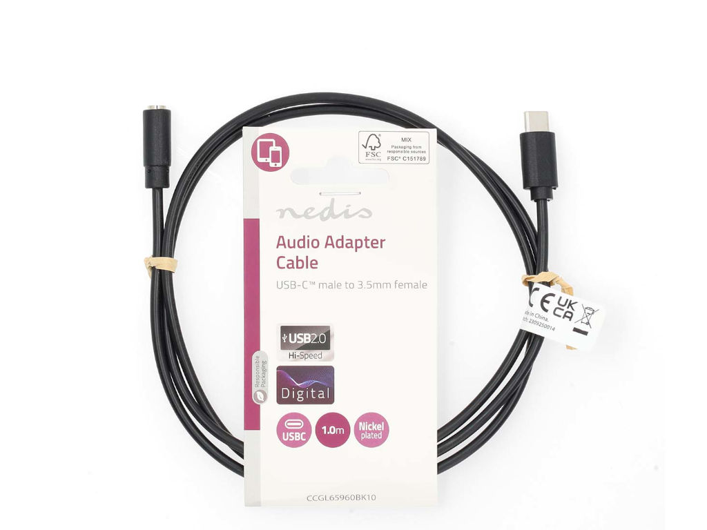 Redukce - kabel USB-C na JACK 3.5 mm pro sluchátka - černý 1m Nedis CCGL65960BK10