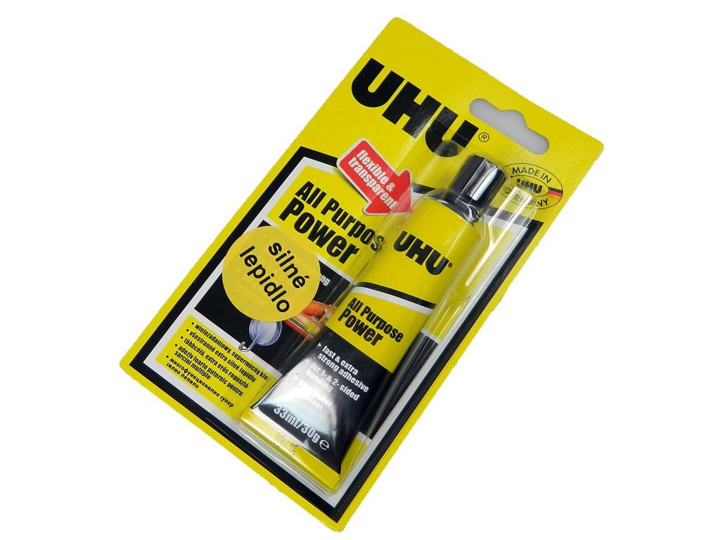 UHU All Purpose Power transparent 33ml - lepidlo vhodné pro lepení závěsů reproduktorů a jiných měkých plastů